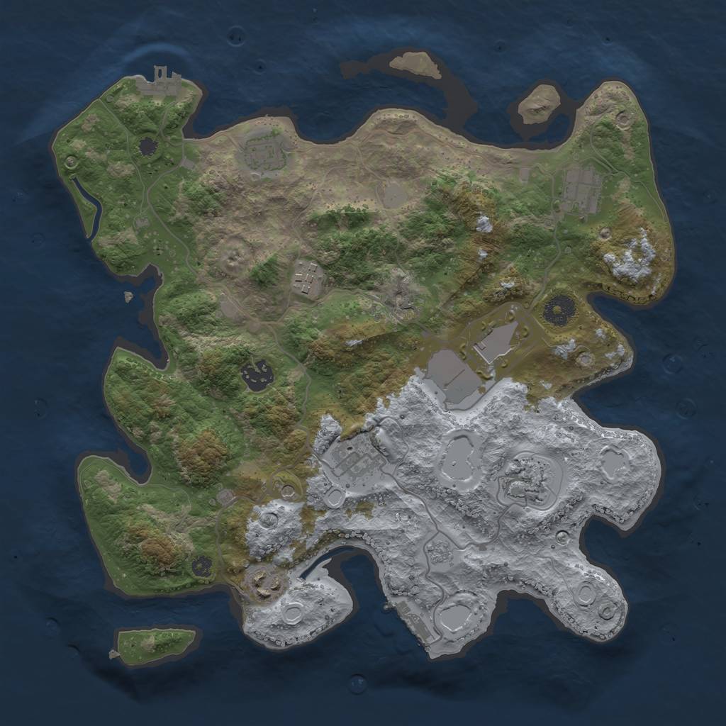Rust Map: Procedural Map, Size: 3500, Seed: 46632569, 17 Monuments