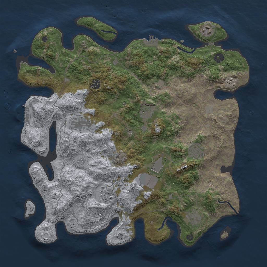 Rust Map: Procedural Map, Size: 4000, Seed: 596208471, 18 Monuments