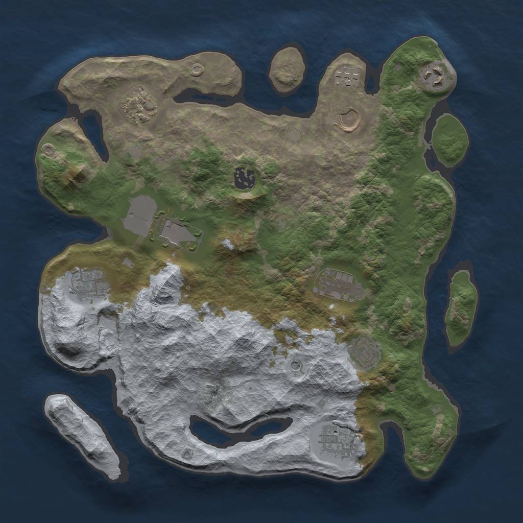 Rust Map: Barren, Size: 3500, Seed: 1446788711, 13 Monuments