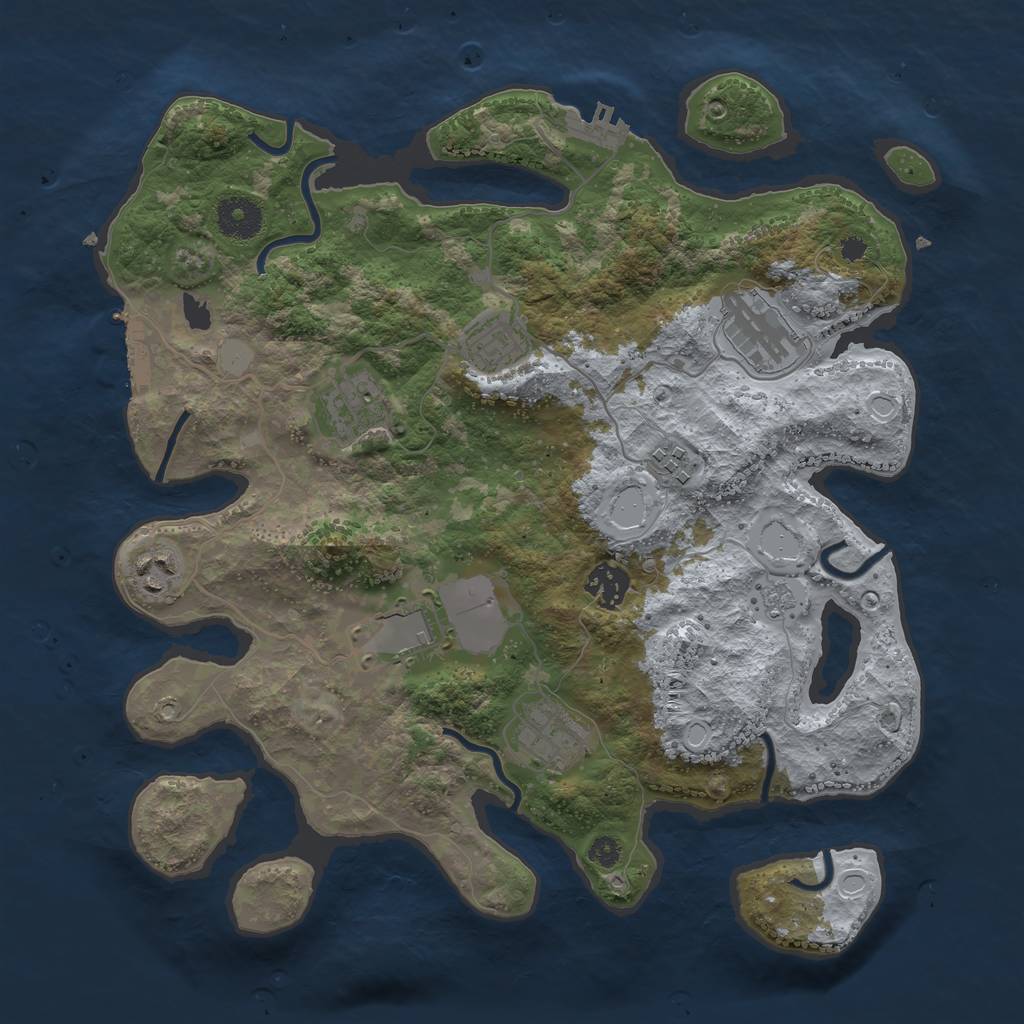 Rust Map: Procedural Map, Size: 3500, Seed: 36345494, 16 Monuments