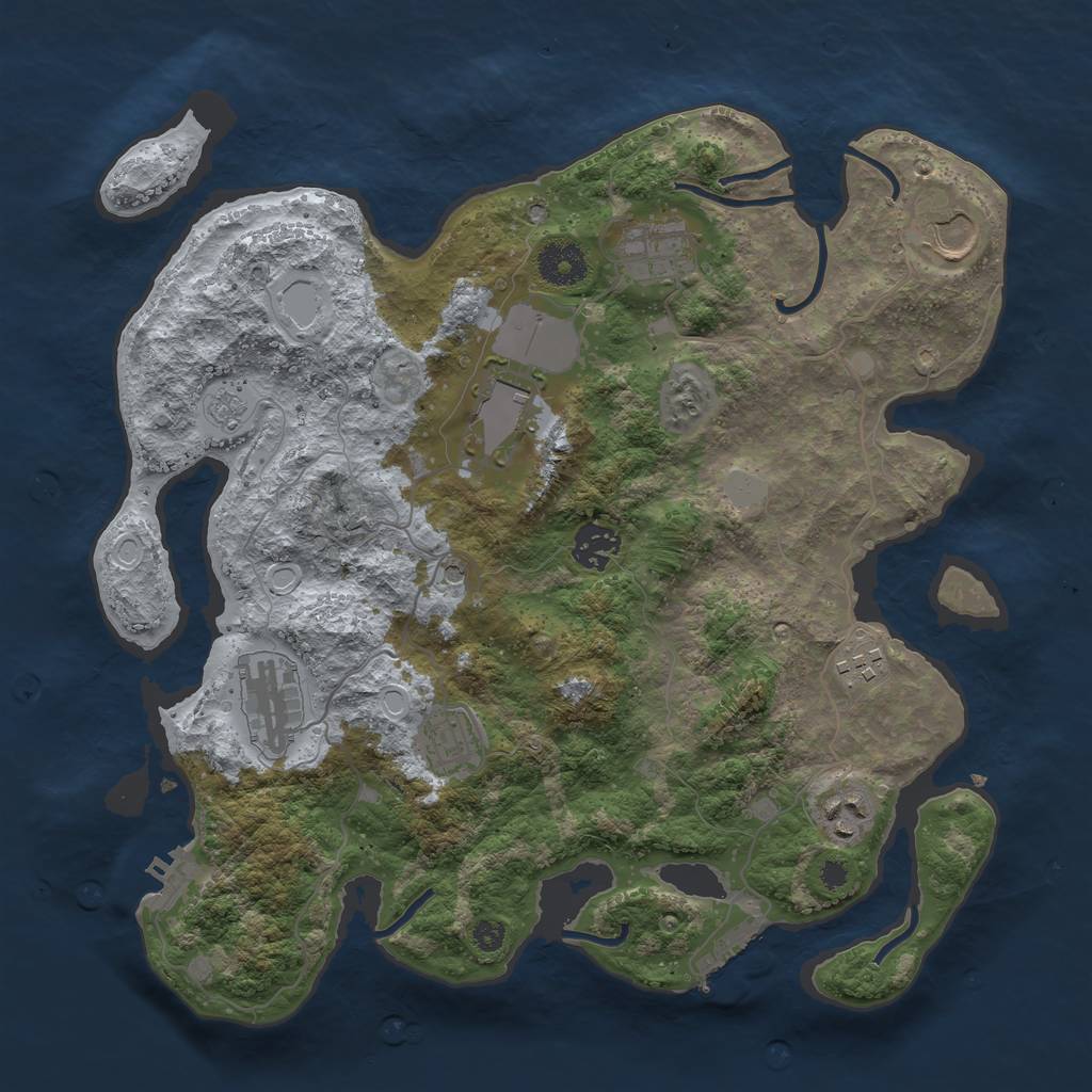 Rust Map: Procedural Map, Size: 3500, Seed: 39573829, 17 Monuments