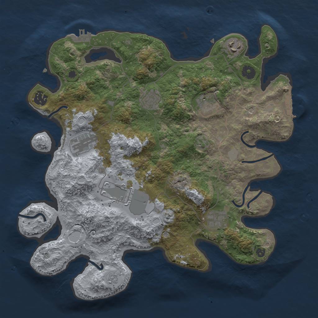 Rust Map: Procedural Map, Size: 3500, Seed: 119983557, 16 Monuments