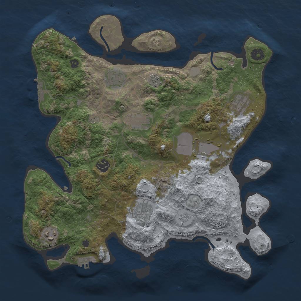 Rust Map: Procedural Map, Size: 3500, Seed: 654916391, 17 Monuments