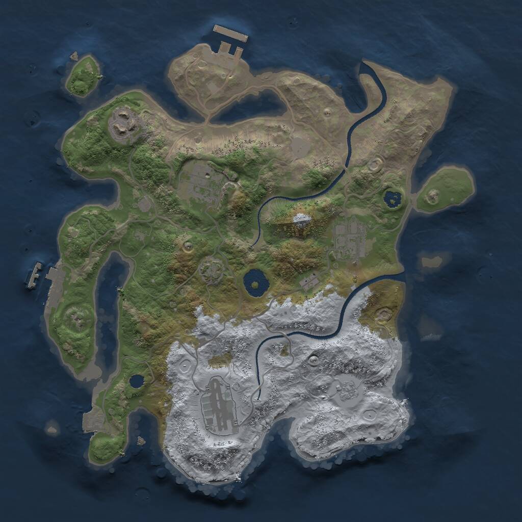 Rust Map: Procedural Map, Size: 3000, Seed: 17729, 9 Monuments