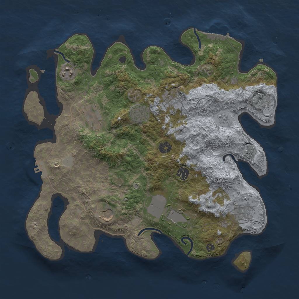 Rust Map: Procedural Map, Size: 3600, Seed: 4158345, 18 Monuments
