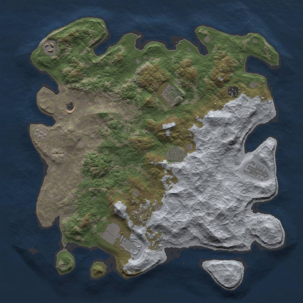 Rust Map: Barren, Size: 4000, Seed: 44, 12 Monuments