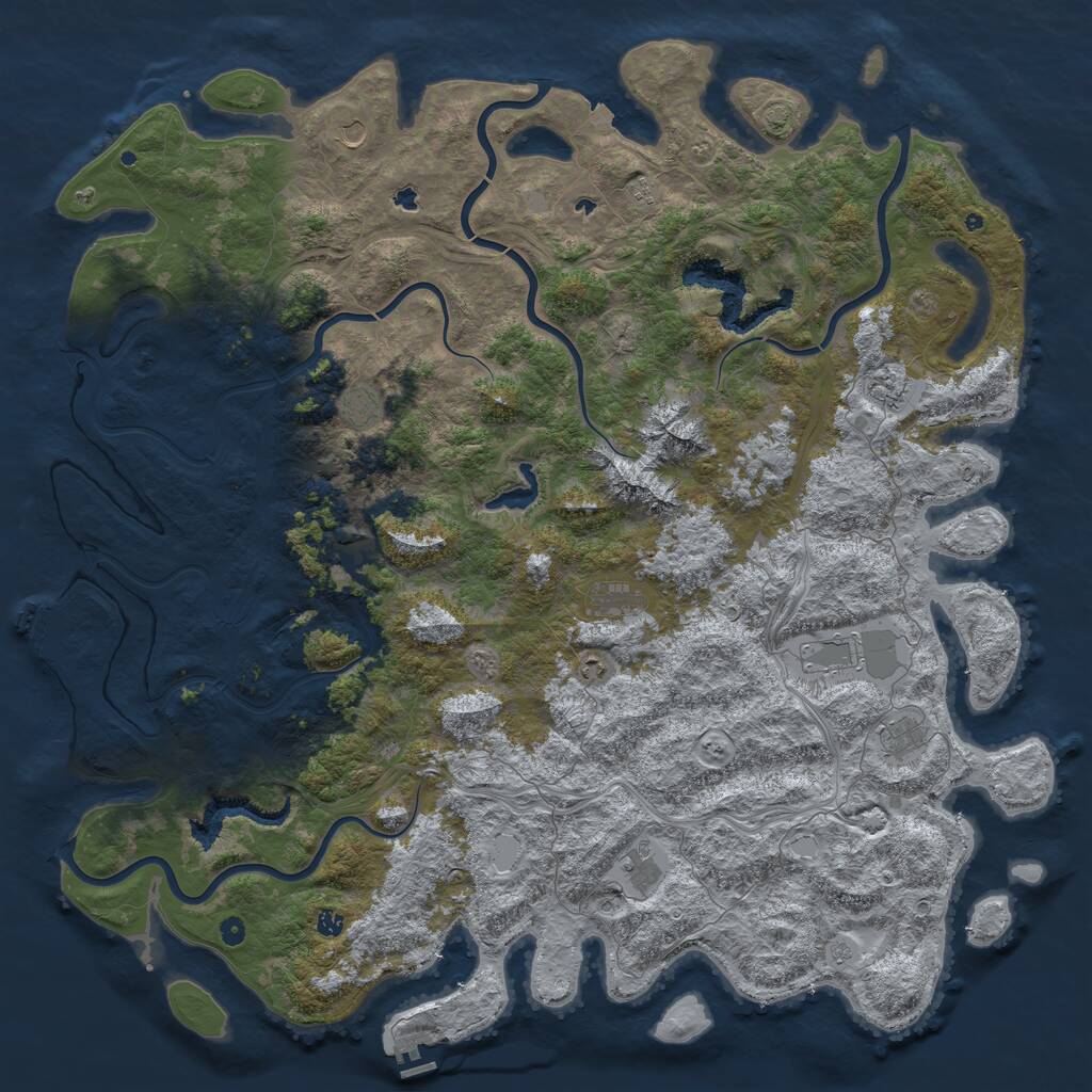 Rust Map: Procedural Map, Size: 6000, Seed: 3526174, 17 Monuments