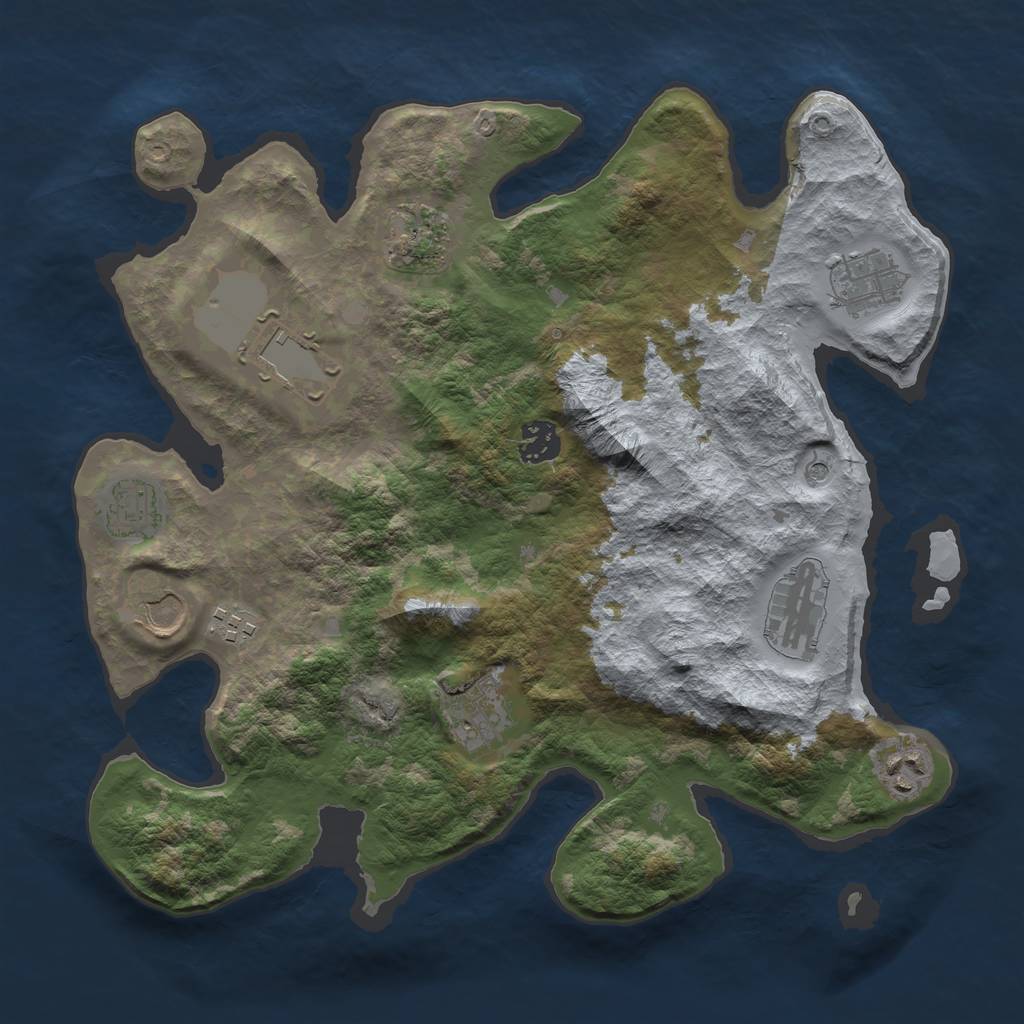 Rust Map: Barren, Size: 3500, Seed: 2352122, 13 Monuments