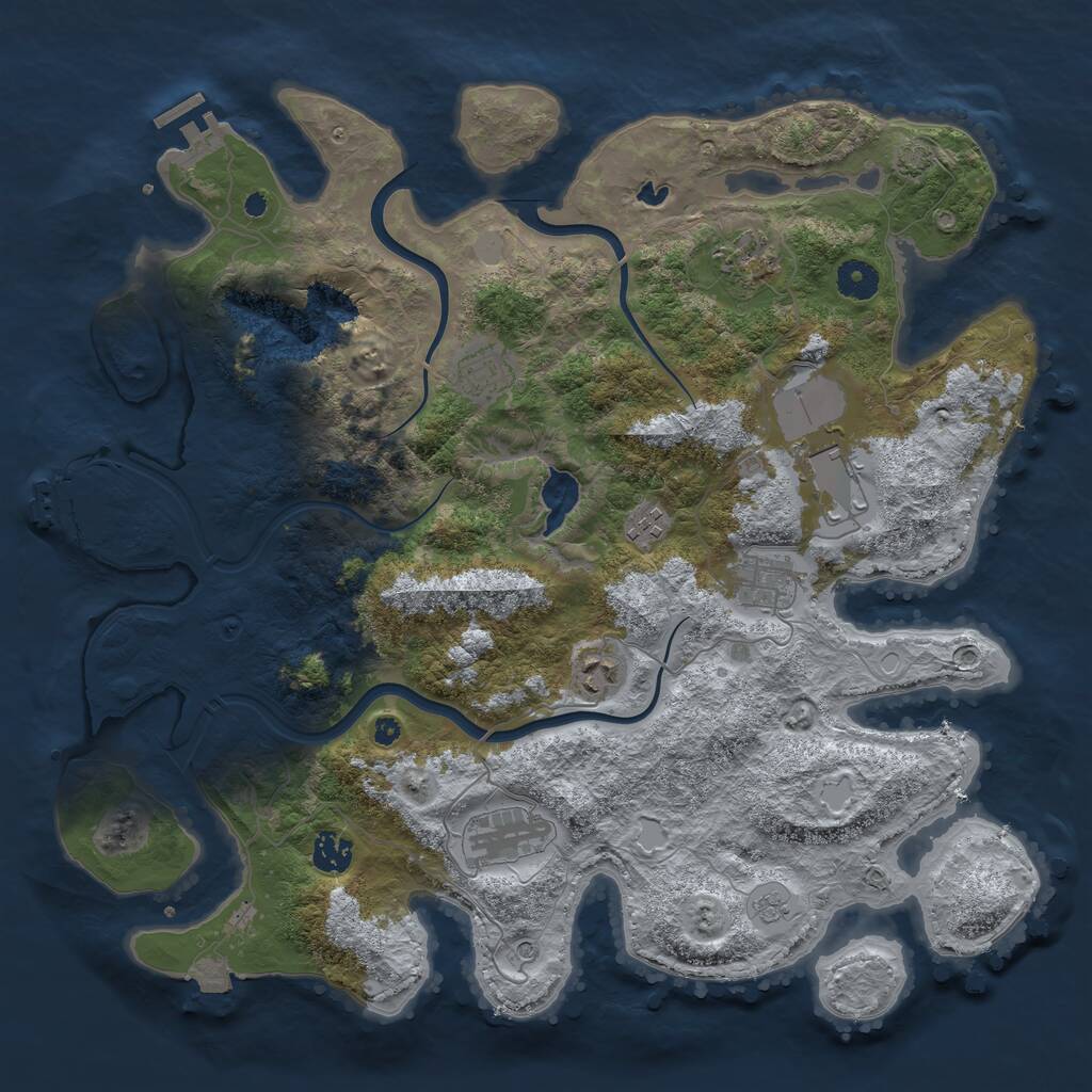 Rust Map: Procedural Map, Size: 4000, Seed: 2023753033, 14 Monuments