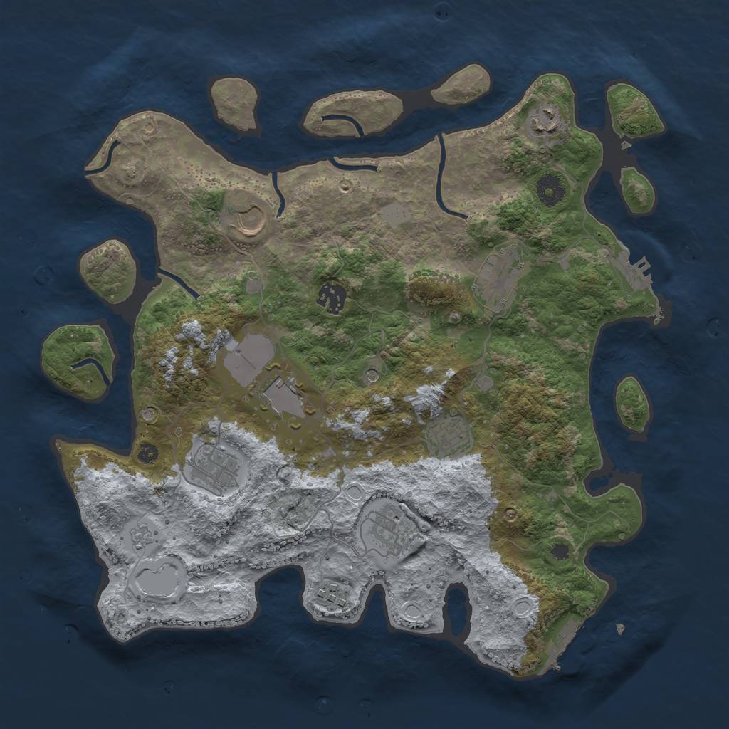 Rust Map: Procedural Map, Size: 3650, Seed: 48672059, 18 Monuments