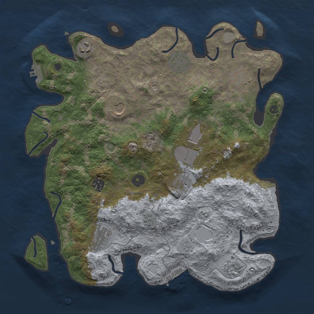Rust Map: Procedural Map, Size: 3700, Seed: 553339332, 19 Monuments