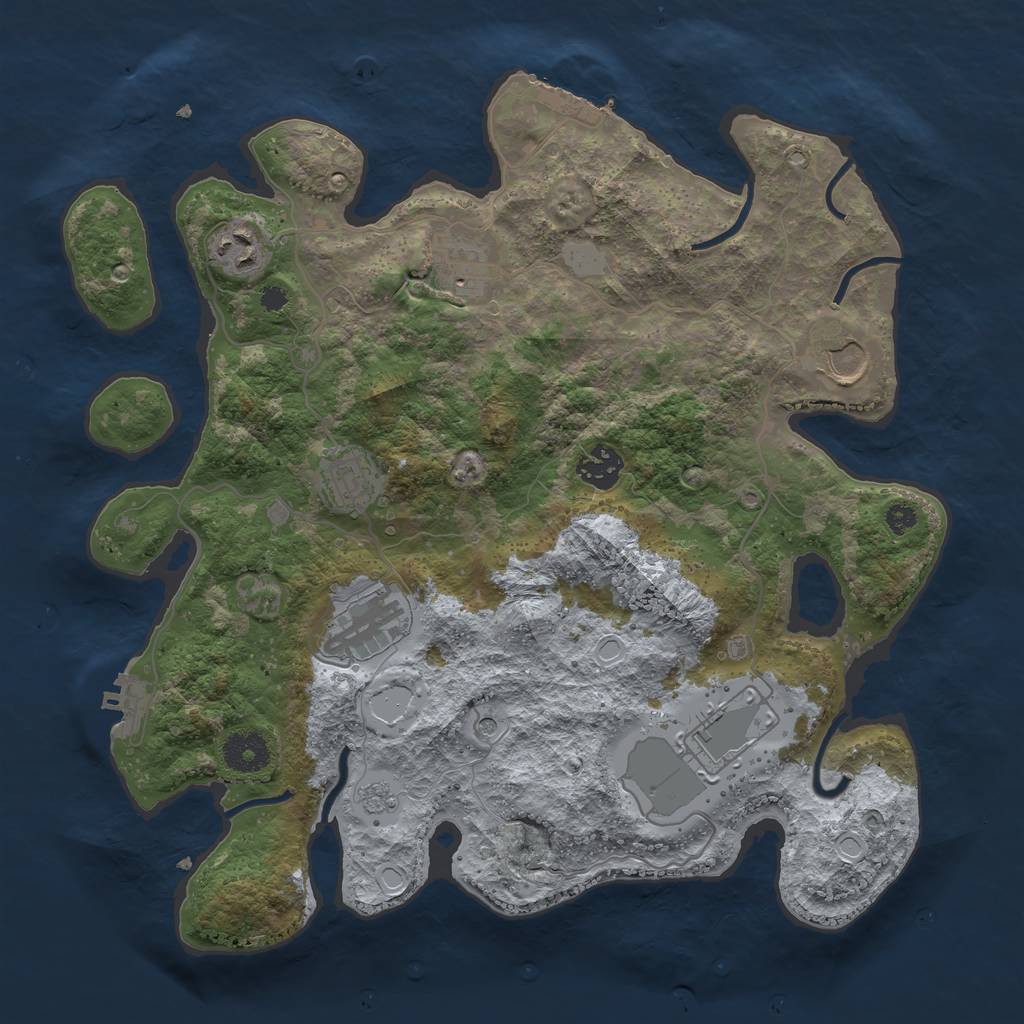 Rust Map: Procedural Map, Size: 3500, Seed: 70391594, 16 Monuments
