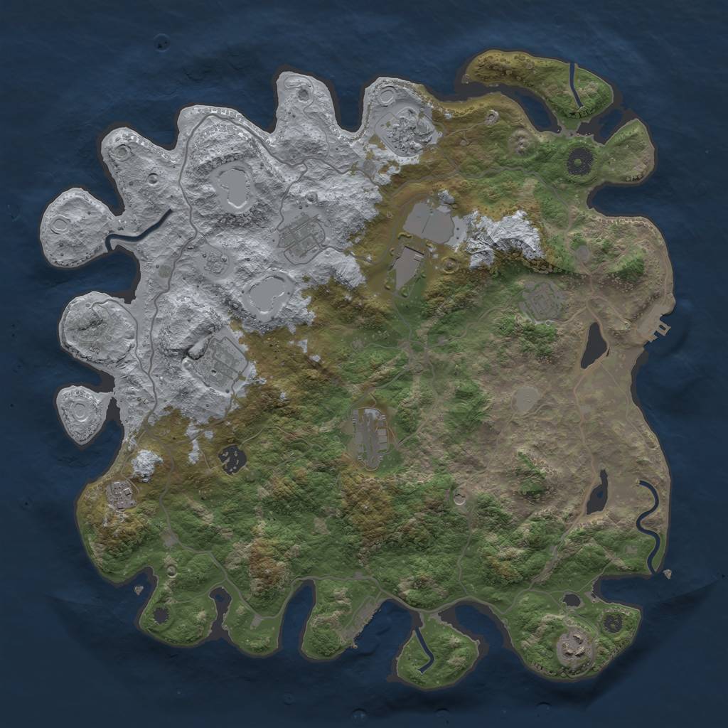 Rust Map: Procedural Map, Size: 4000, Seed: 41243453, 18 Monuments