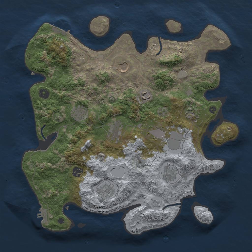 Rust Map: Procedural Map, Size: 3650, Seed: 725792128, 18 Monuments
