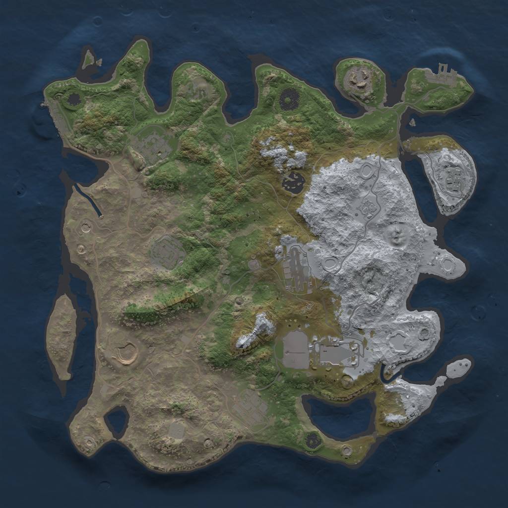 Rust Map: Procedural Map, Size: 3500, Seed: 36256778, 16 Monuments
