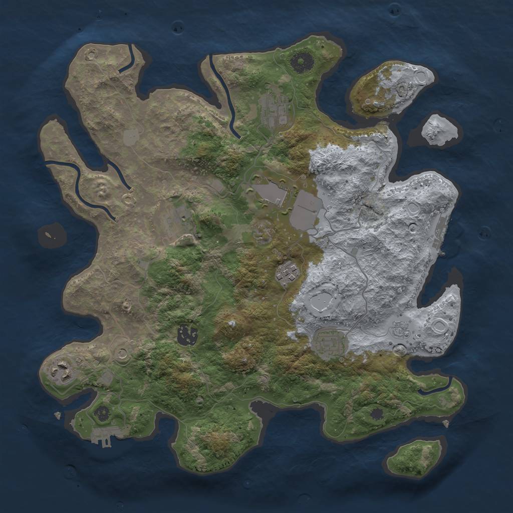 Rust Map: Procedural Map, Size: 3500, Seed: 65043733, 16 Monuments