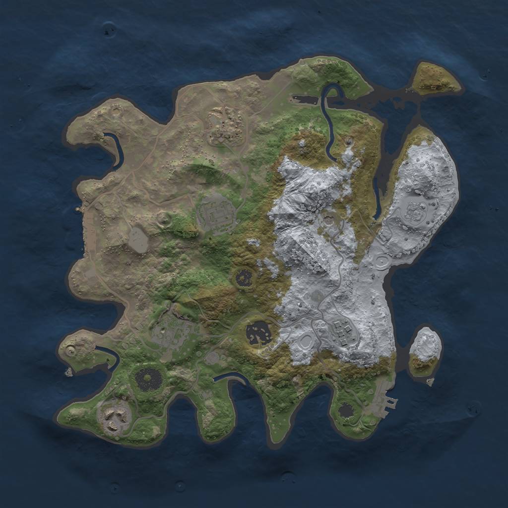 Rust Map: Procedural Map, Size: 3000, Seed: 1233123, 15 Monuments