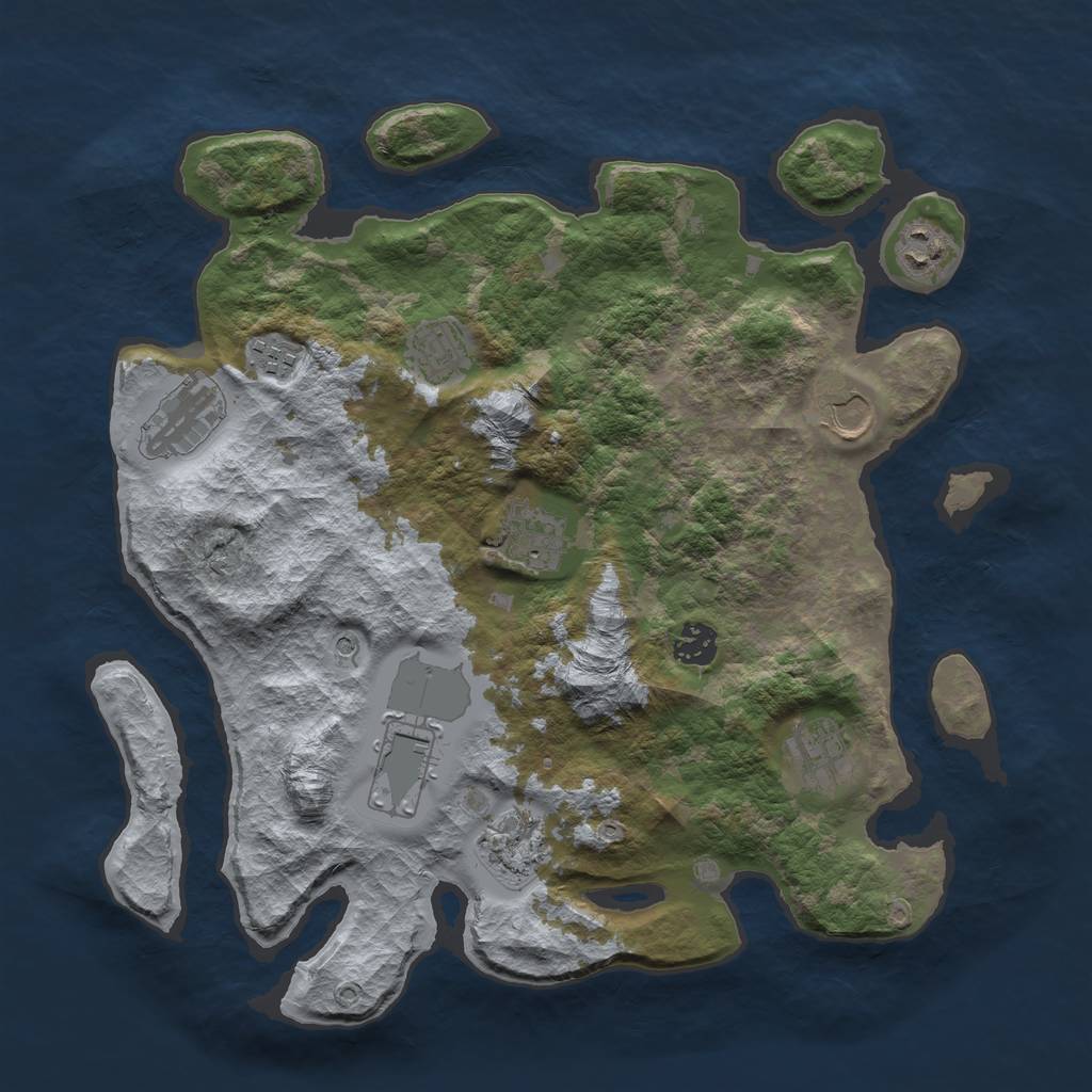 Rust Map: Barren, Size: 3700, Seed: 1410169813, 13 Monuments