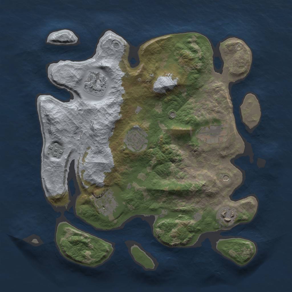 Rust Map: Barren, Size: 3000, Seed: 1674698487, 9 Monuments