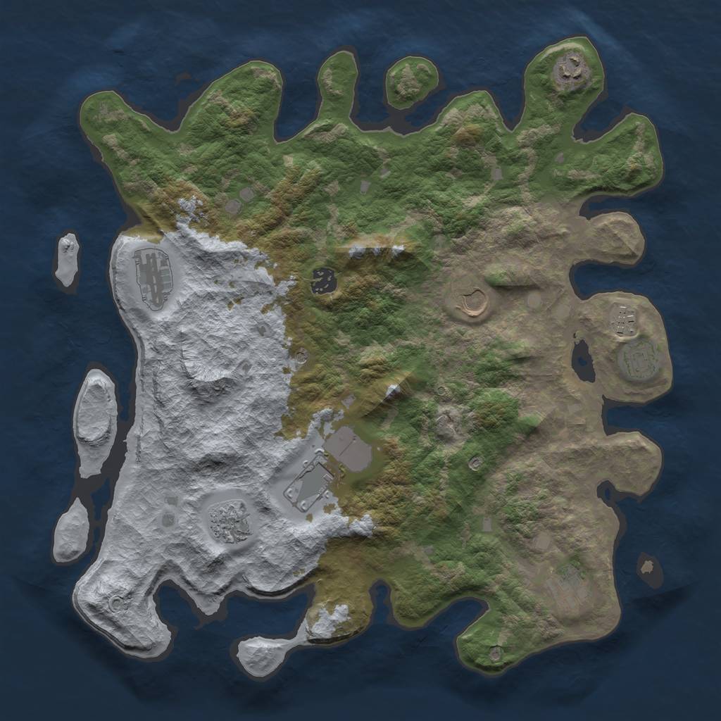Rust Map: Barren, Size: 4000, Seed: 751175, 12 Monuments