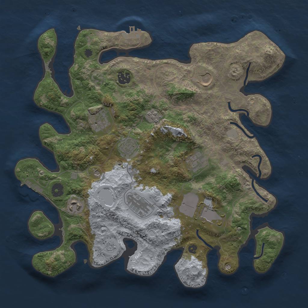 Rust Map: Procedural Map, Size: 3500, Seed: 37300775, 18 Monuments