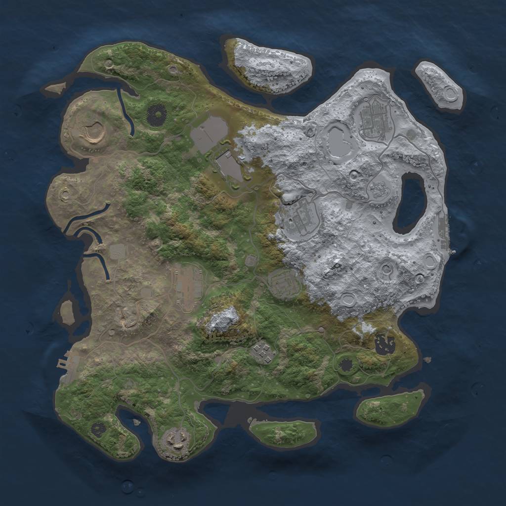 Rust Map: Procedural Map, Size: 3500, Seed: 17291388, 16 Monuments
