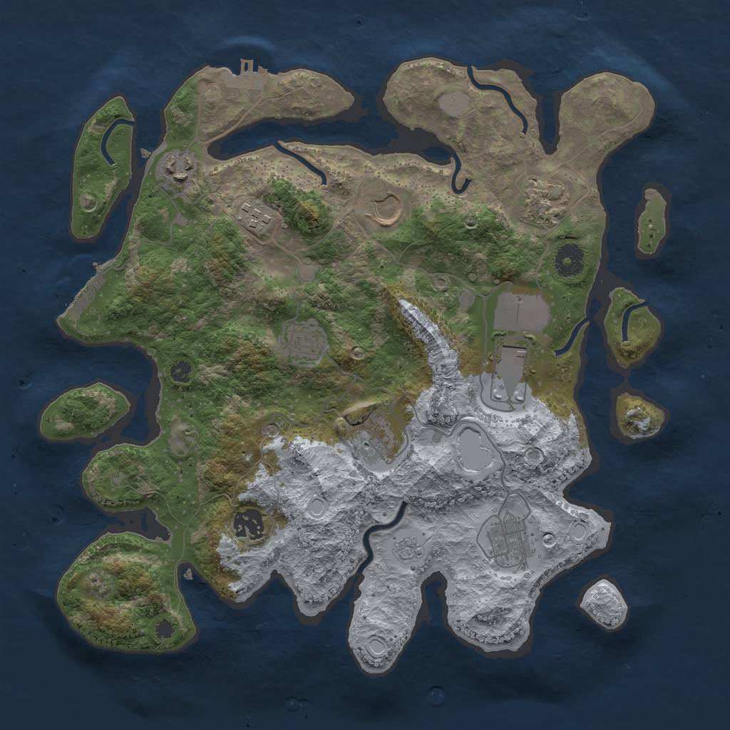 Rust Map: Procedural Map, Size: 3500, Seed: 28441010, 18 Monuments