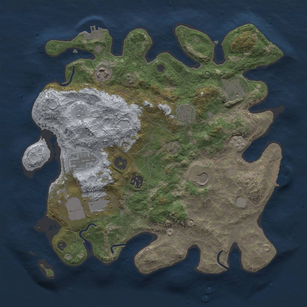 Rust Map: Procedural Map, Size: 3500, Seed: 34383522, 17 Monuments