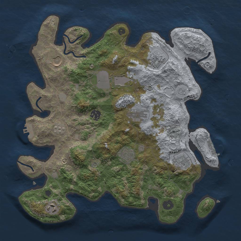 Rust Map: Procedural Map, Size: 3500, Seed: 43279874, 18 Monuments