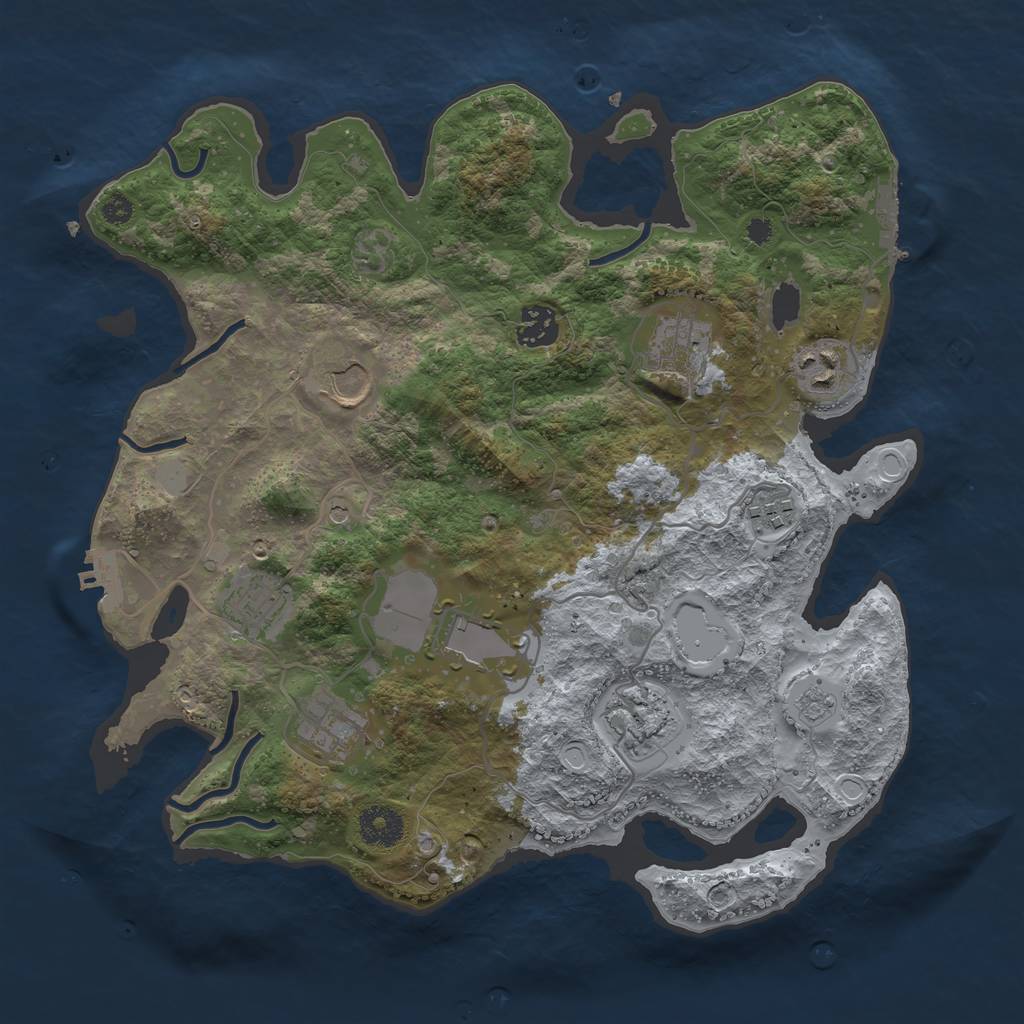 Rust Map: Procedural Map, Size: 3500, Seed: 2026319783, 18 Monuments