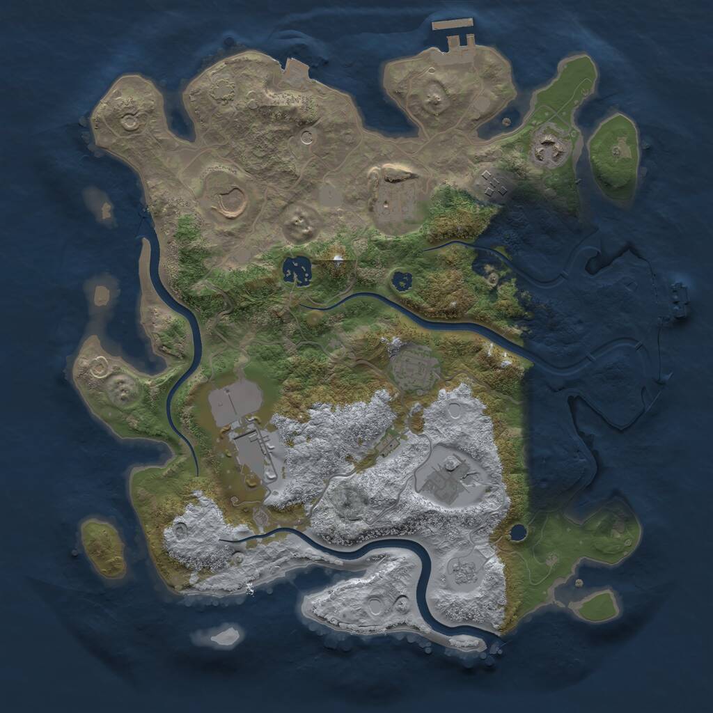 Rust Map: Procedural Map, Size: 3500, Seed: 47669717, 14 Monuments