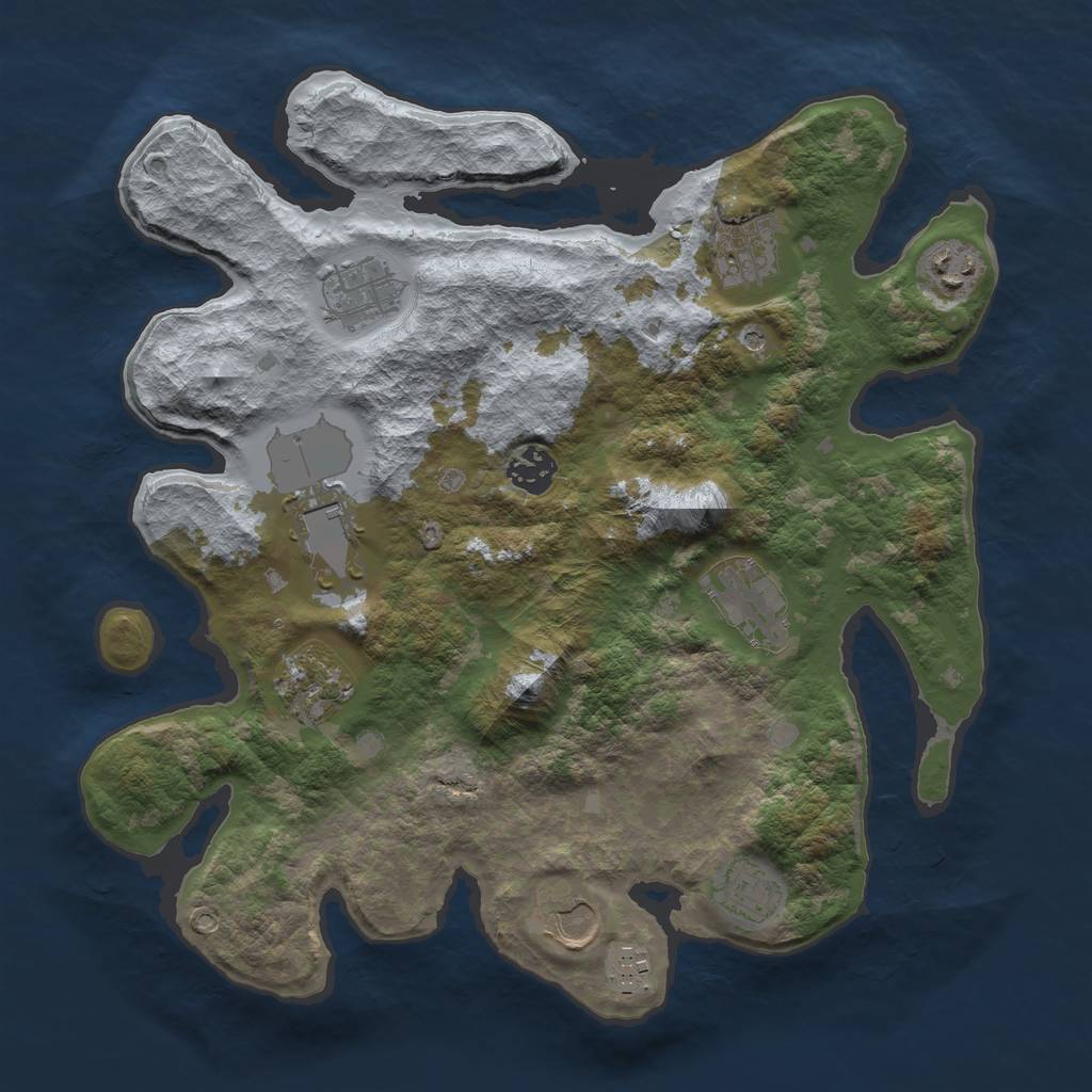 Rust Map: Barren, Size: 3500, Seed: 621, 13 Monuments