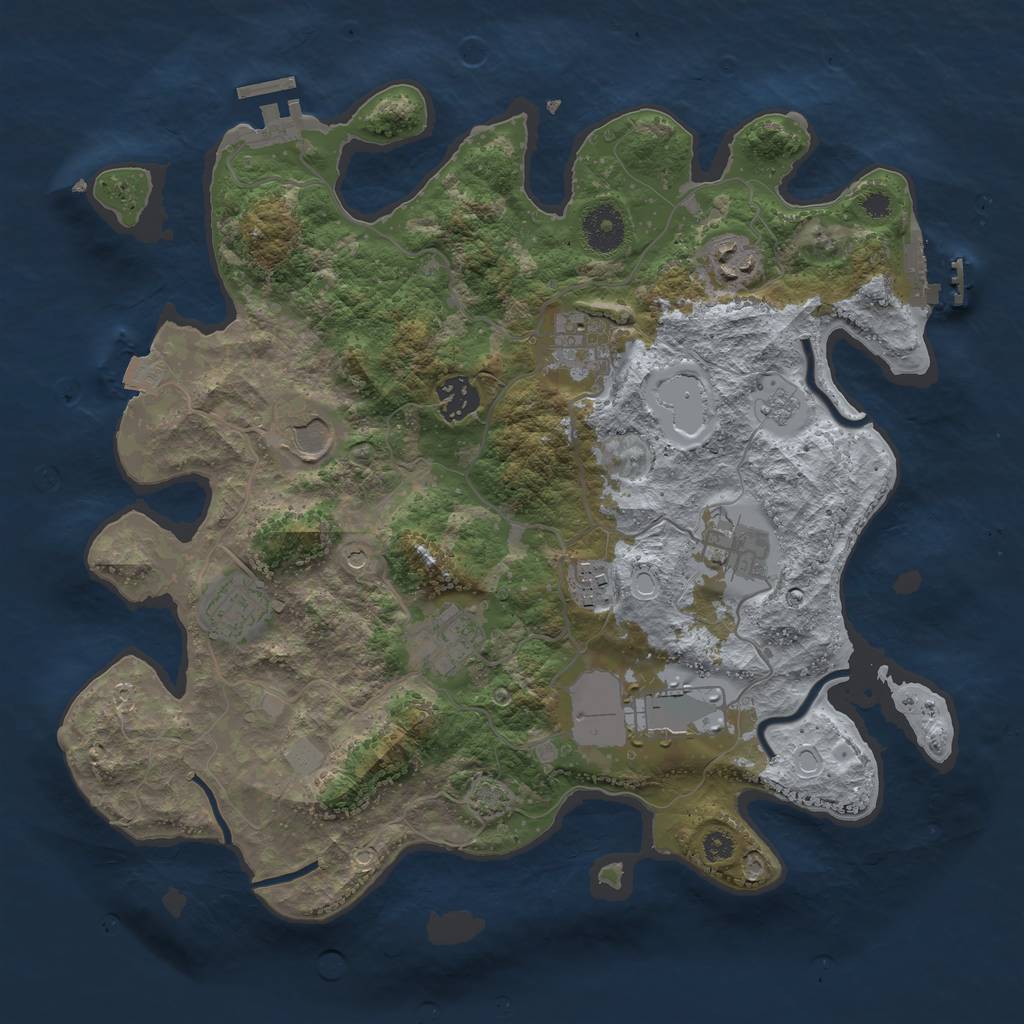 Rust Map: Procedural Map, Size: 3500, Seed: 61996277, 17 Monuments