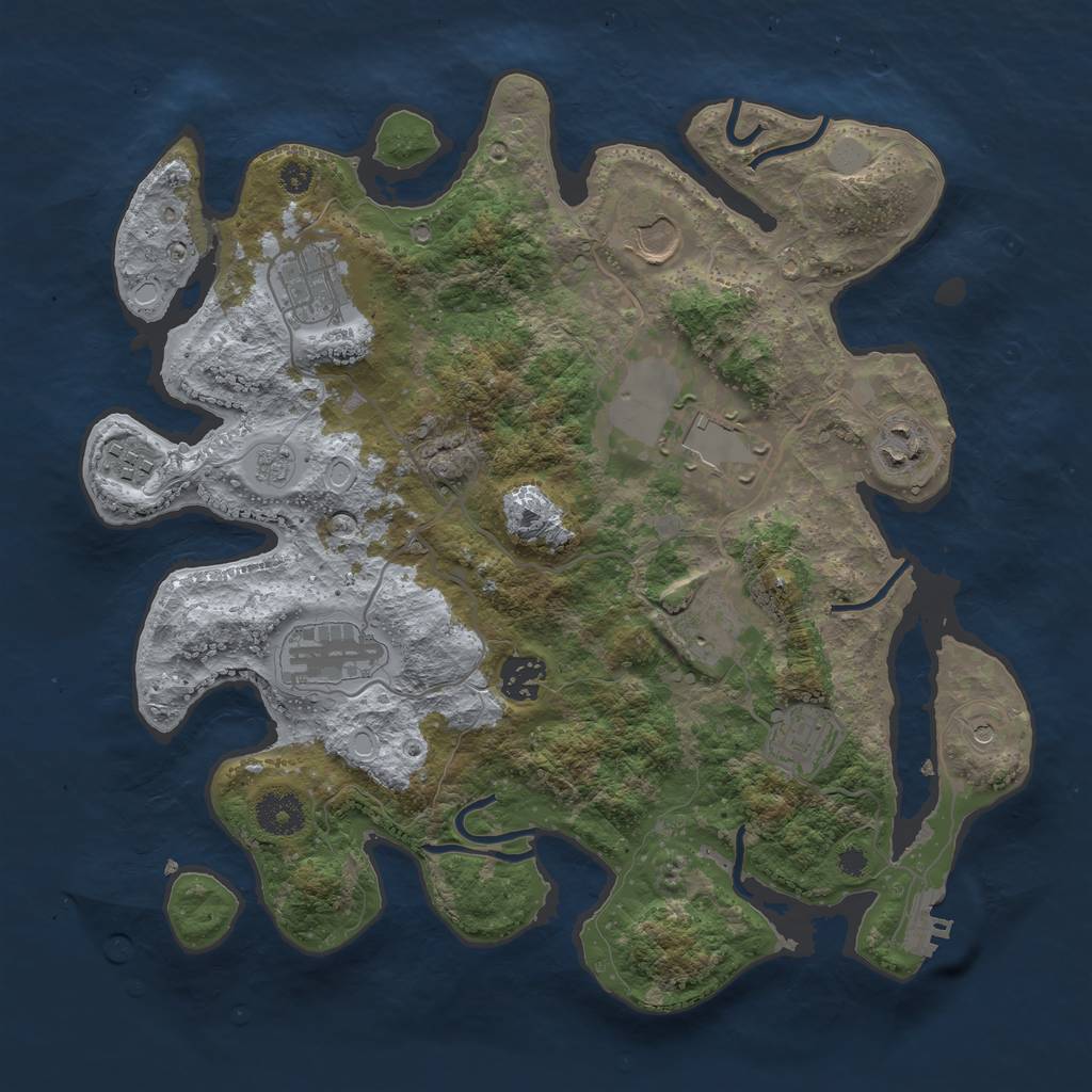 Rust Map: Procedural Map, Size: 3500, Seed: 91957001, 17 Monuments