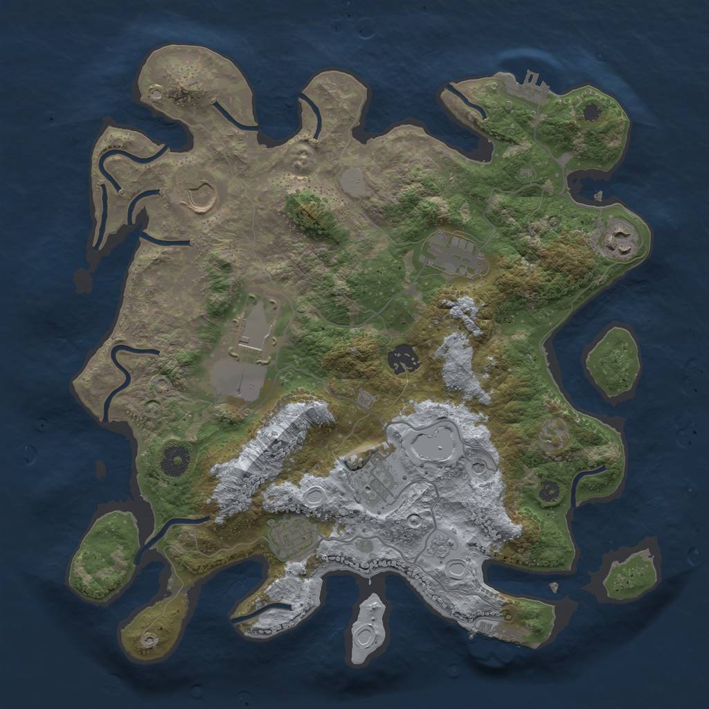 Rust Map: Procedural Map, Size: 3500, Seed: 46866250, 16 Monuments