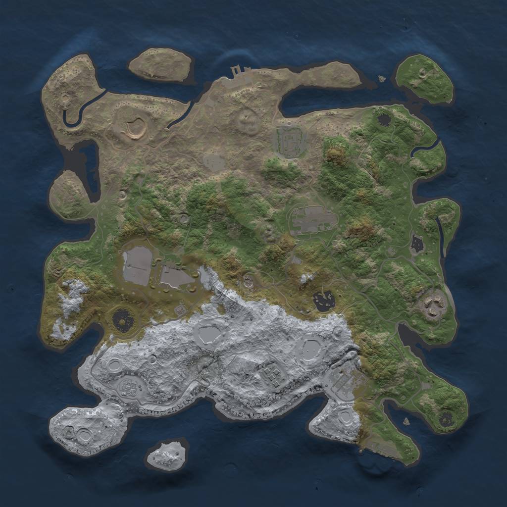 Rust Map: Procedural Map, Size: 3500, Seed: 77369673, 17 Monuments