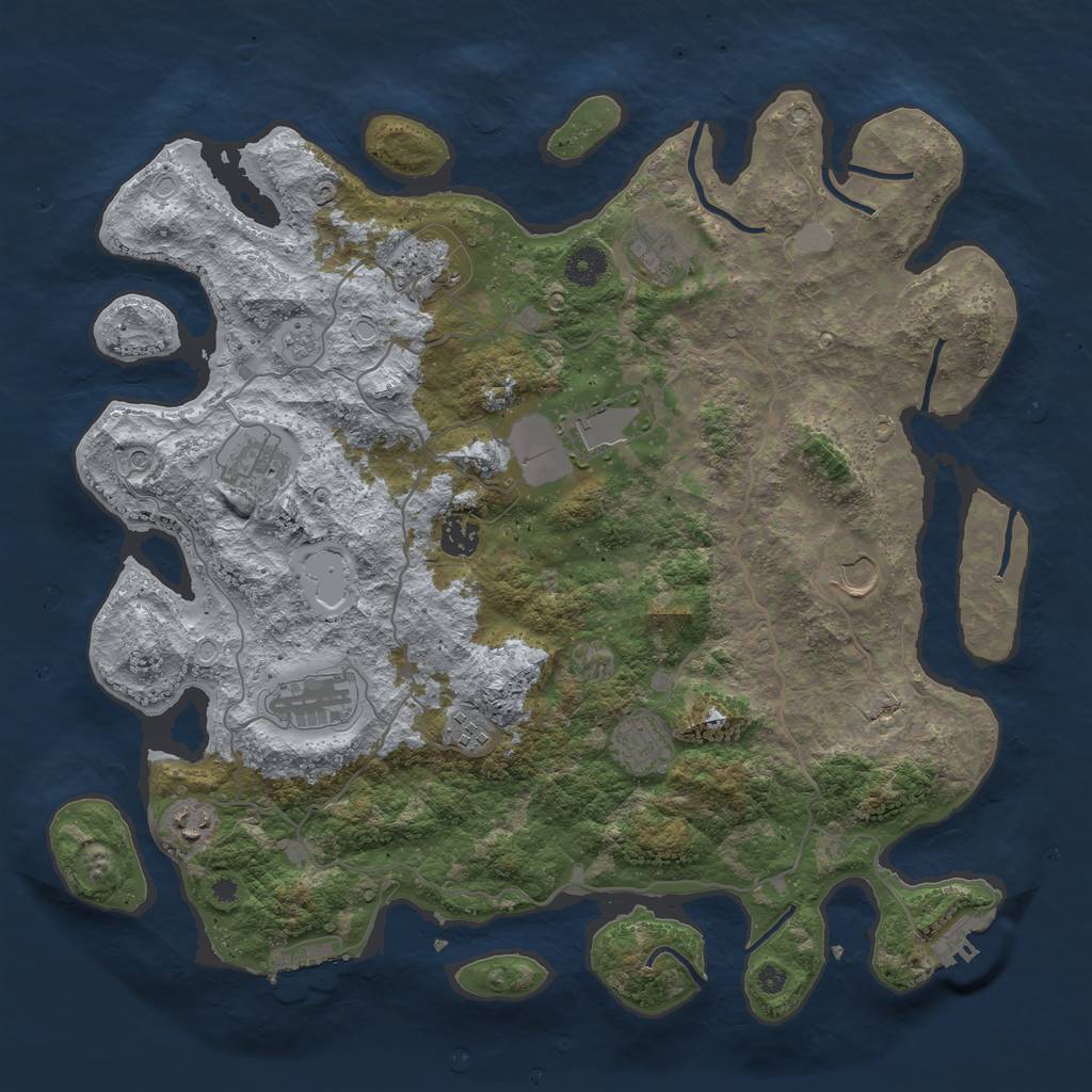 Rust Map: Procedural Map, Size: 4050, Seed: 2055703627, 19 Monuments