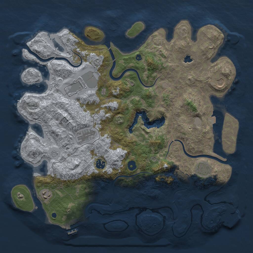 Rust Map: Procedural Map, Size: 4050, Seed: 2055703627, 12 Monuments