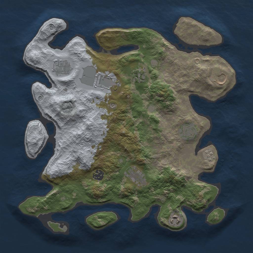 Rust Map: Barren, Size: 3500, Seed: 1097119669, 12 Monuments