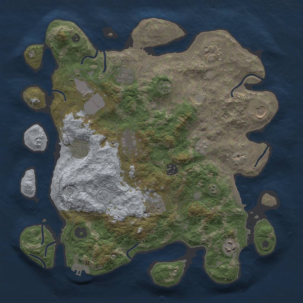 Rust Map: Procedural Map, Size: 3700, Seed: 2030416053, 19 Monuments