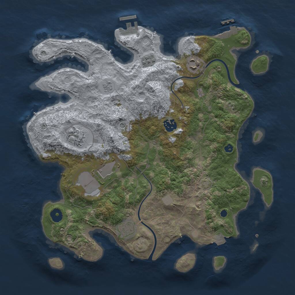 Rust Map: Procedural Map, Size: 3500, Seed: 720543447, 12 Monuments