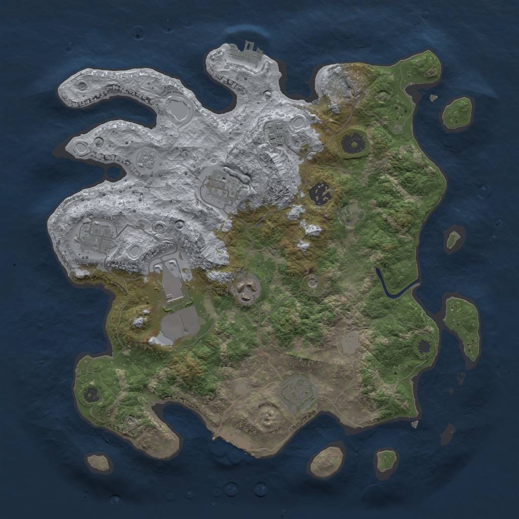 Rust Map: Procedural Map, Size: 3500, Seed: 720543447, 16 Monuments