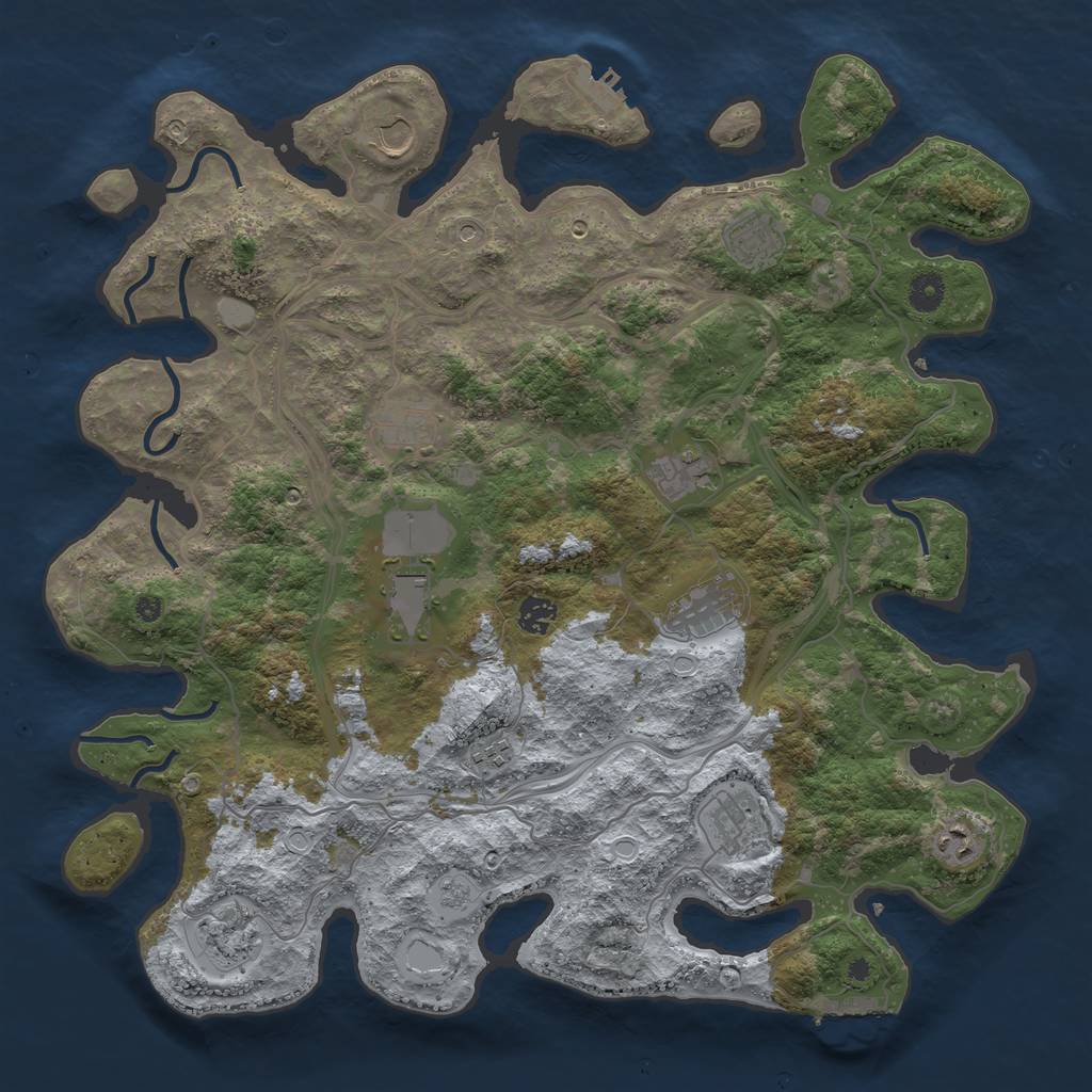 Rust Map: Procedural Map, Size: 4300, Seed: 2030515545, 20 Monuments