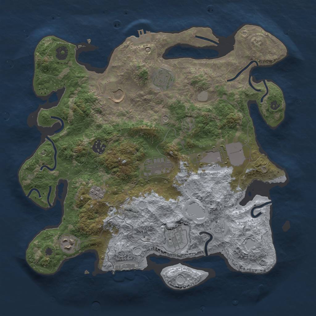 Rust Map: Procedural Map, Size: 3500, Seed: 90463533, 17 Monuments