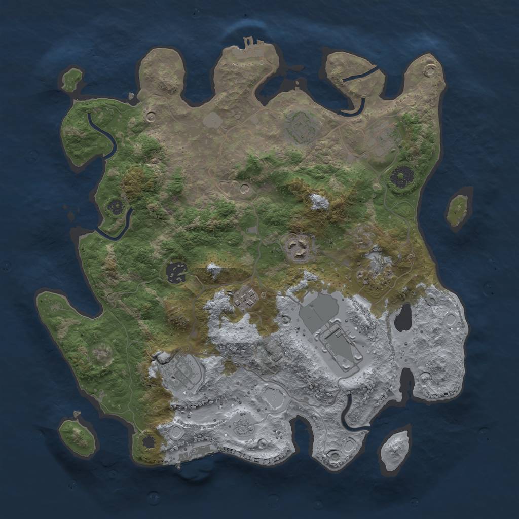 Rust Map: Procedural Map, Size: 3500, Seed: 54280673, 17 Monuments