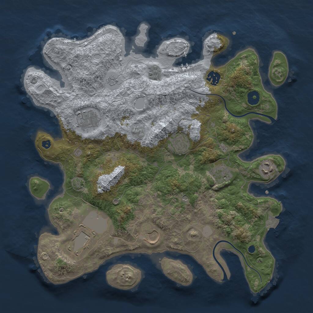 Rust Map: Procedural Map, Size: 3500, Seed: 64763909, 12 Monuments