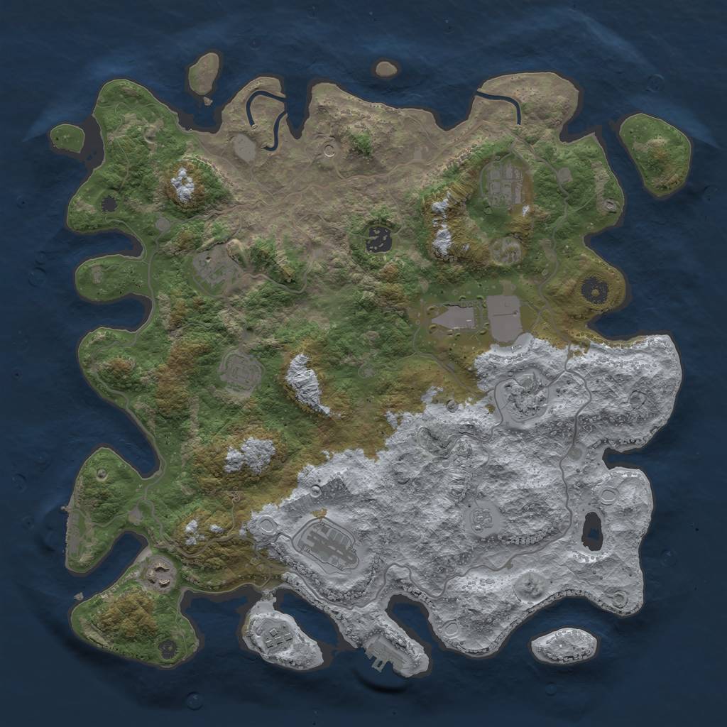 Rust Map: Procedural Map, Size: 4000, Seed: 1090748330, 18 Monuments