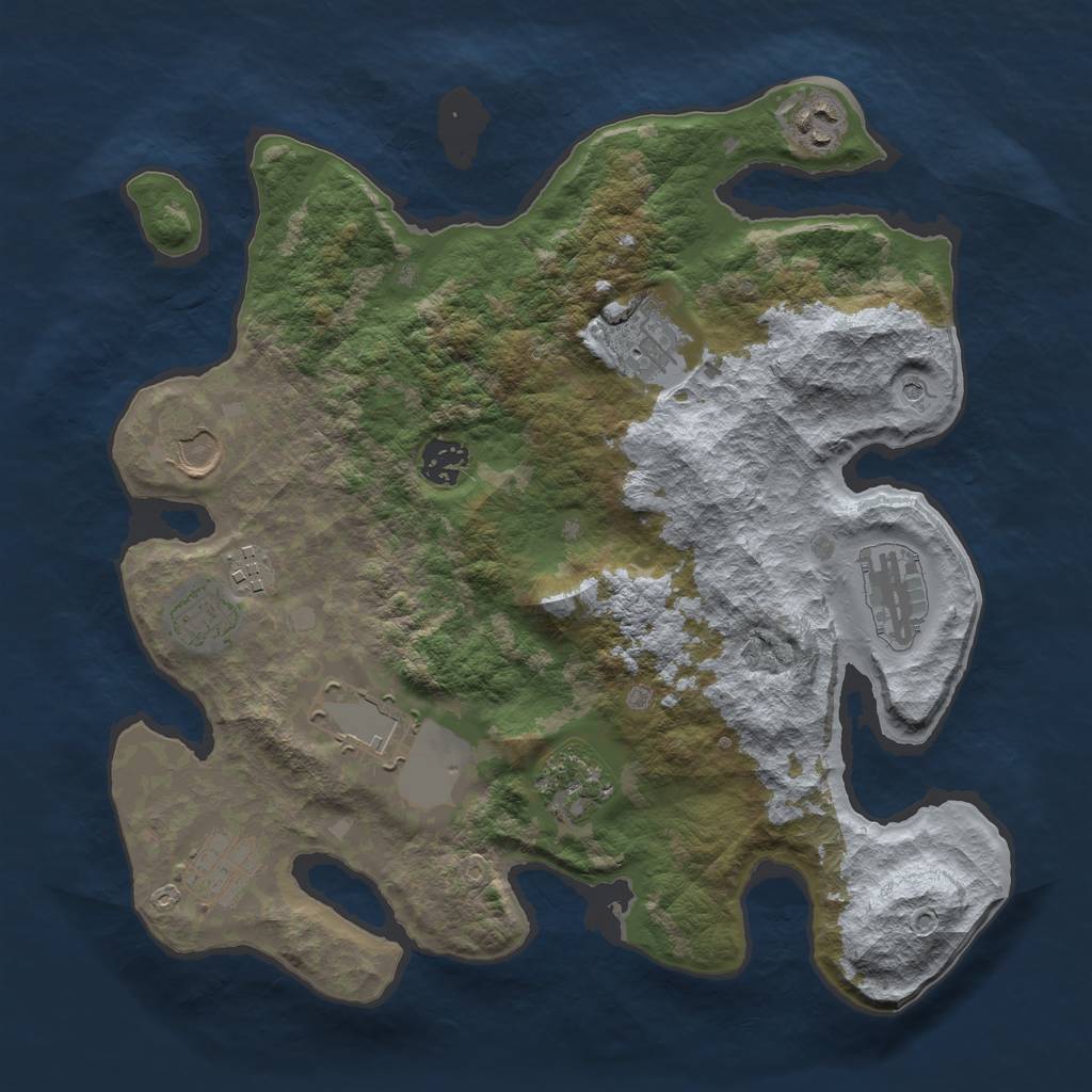 Rust Map: Barren, Size: 3500, Seed: 1336019937, 13 Monuments