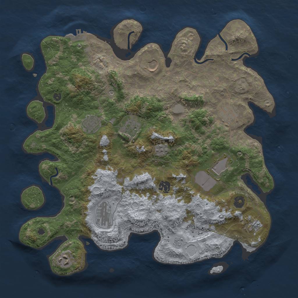 Rust Map: Procedural Map, Size: 3750, Seed: 1843894124, 18 Monuments