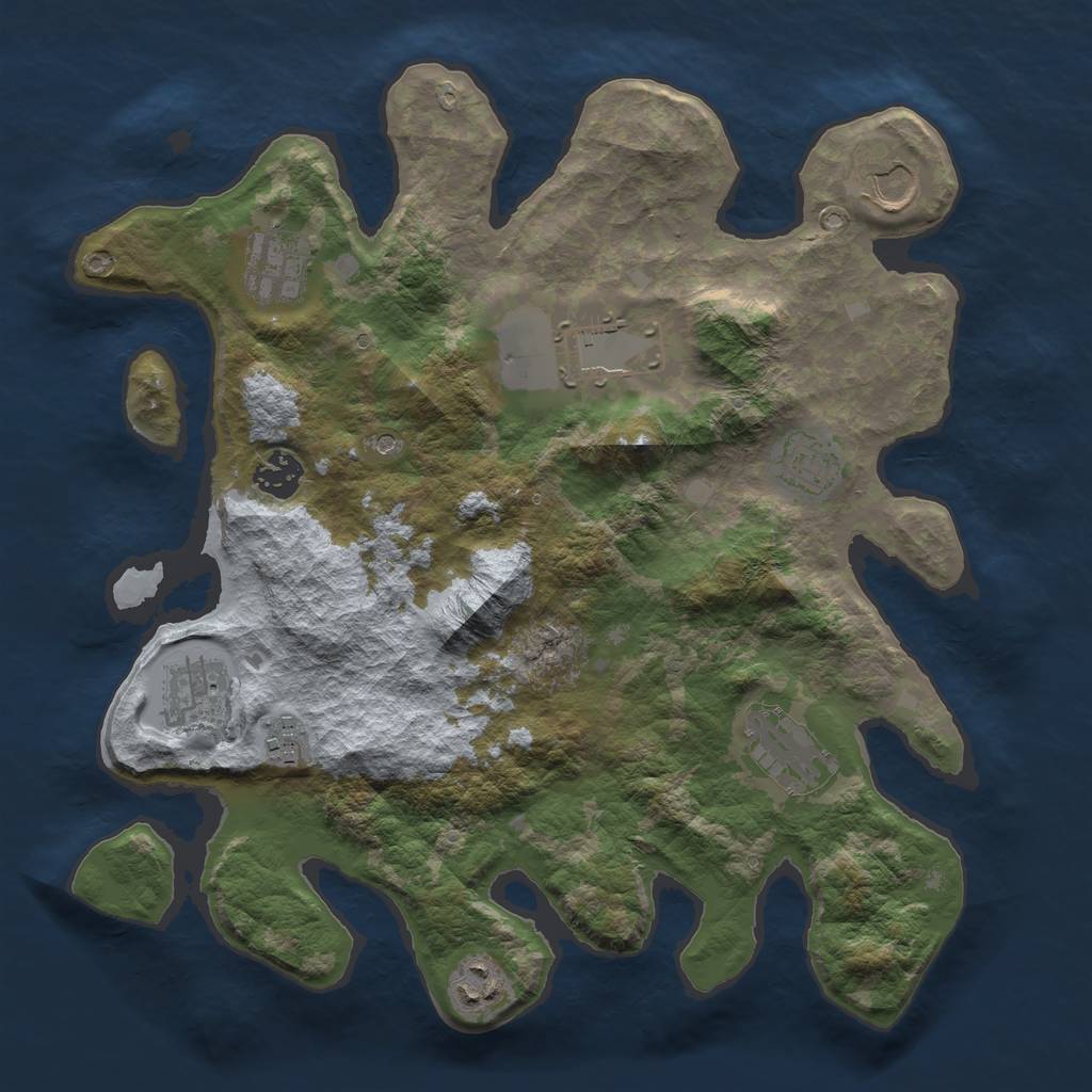 Rust Map: Barren, Size: 3500, Seed: 568919995, 12 Monuments